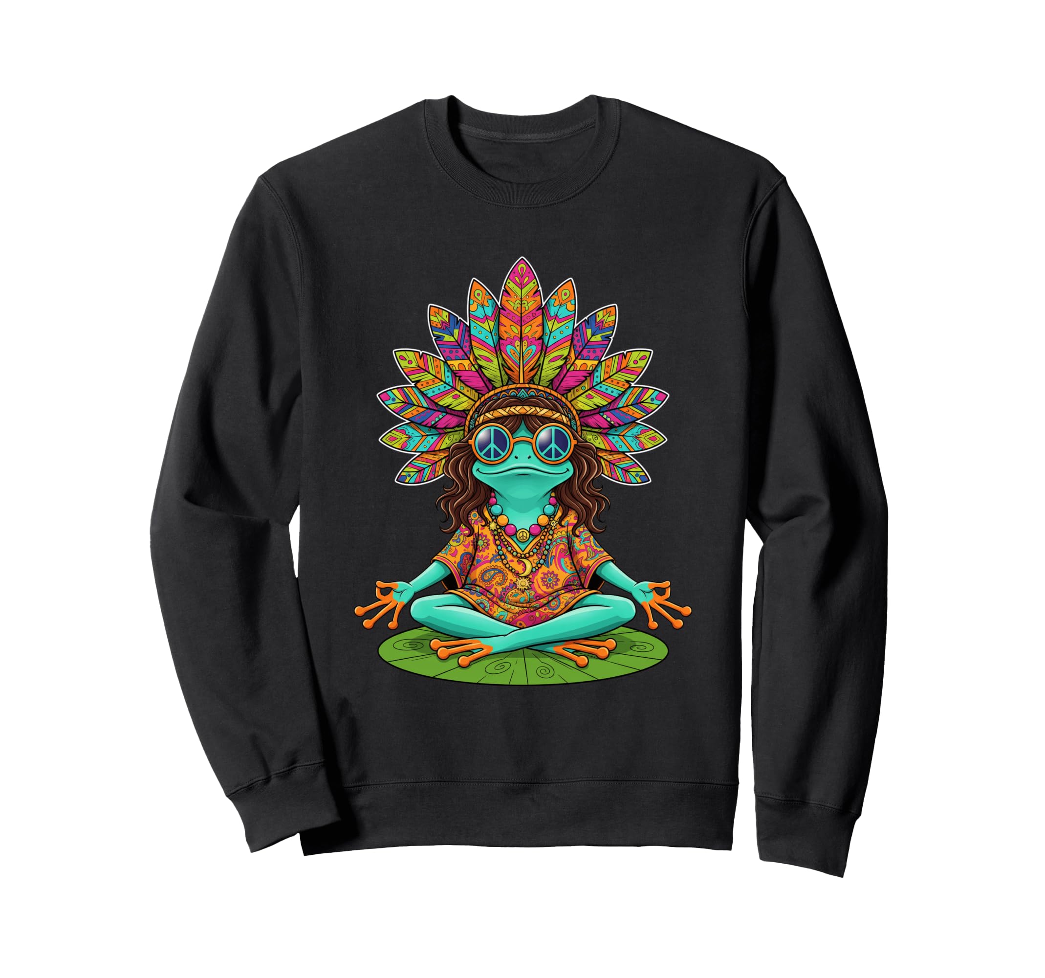 Hippie Frog Peace Sign Meditation Sweatshirt - Aesthetic Graphic Men Women - T-Shirt, Sweatshirt, Hoodie