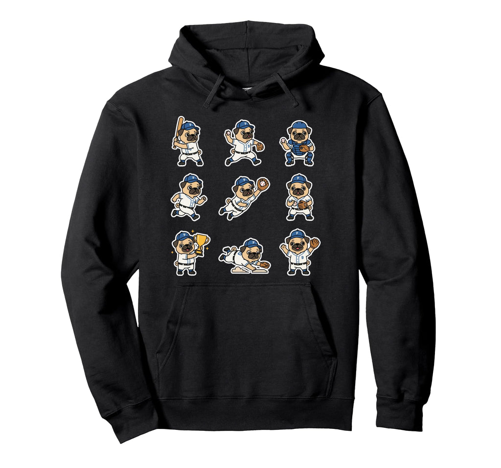 Pug Baseball Player Funny Dog Sports Hoodie - Aesthetic Graphic Unisex - T-Shirt, Sweatshirt, Hoodie