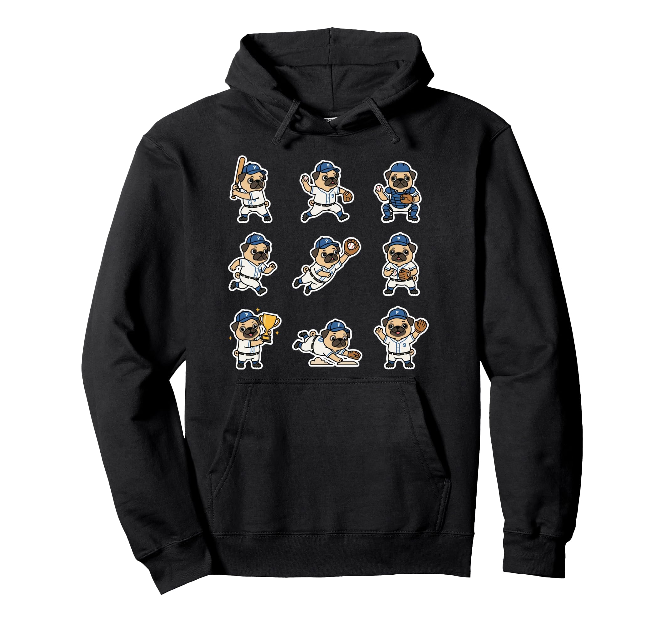Pug Baseball Player Funny Dog Sports Hoodie - Aesthetic Graphic Unisex - T-Shirt, Sweatshirt, Hoodie