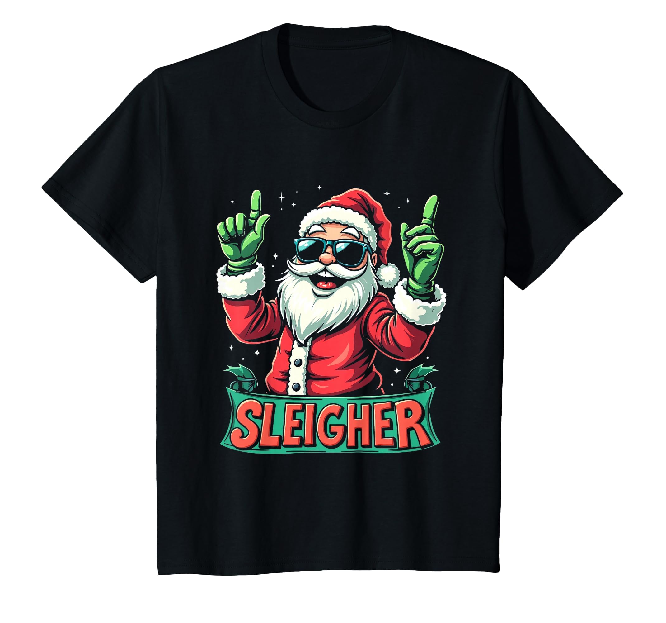 Sleigher Rock Santa Holiday T-Shirt - Trendy Graphic for Adults - T-Shirt, Sweatshirt, Hoodie