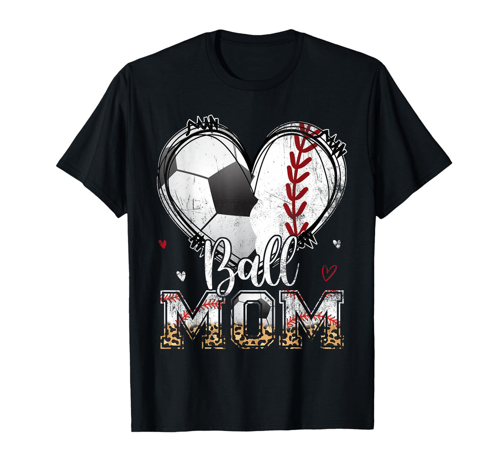 Ball Mom Baseball Soccer Heart Leopard T-Shirt - Aesthetic Graphic Unisex - T-Shirt, Sweatshirt, Hoodie