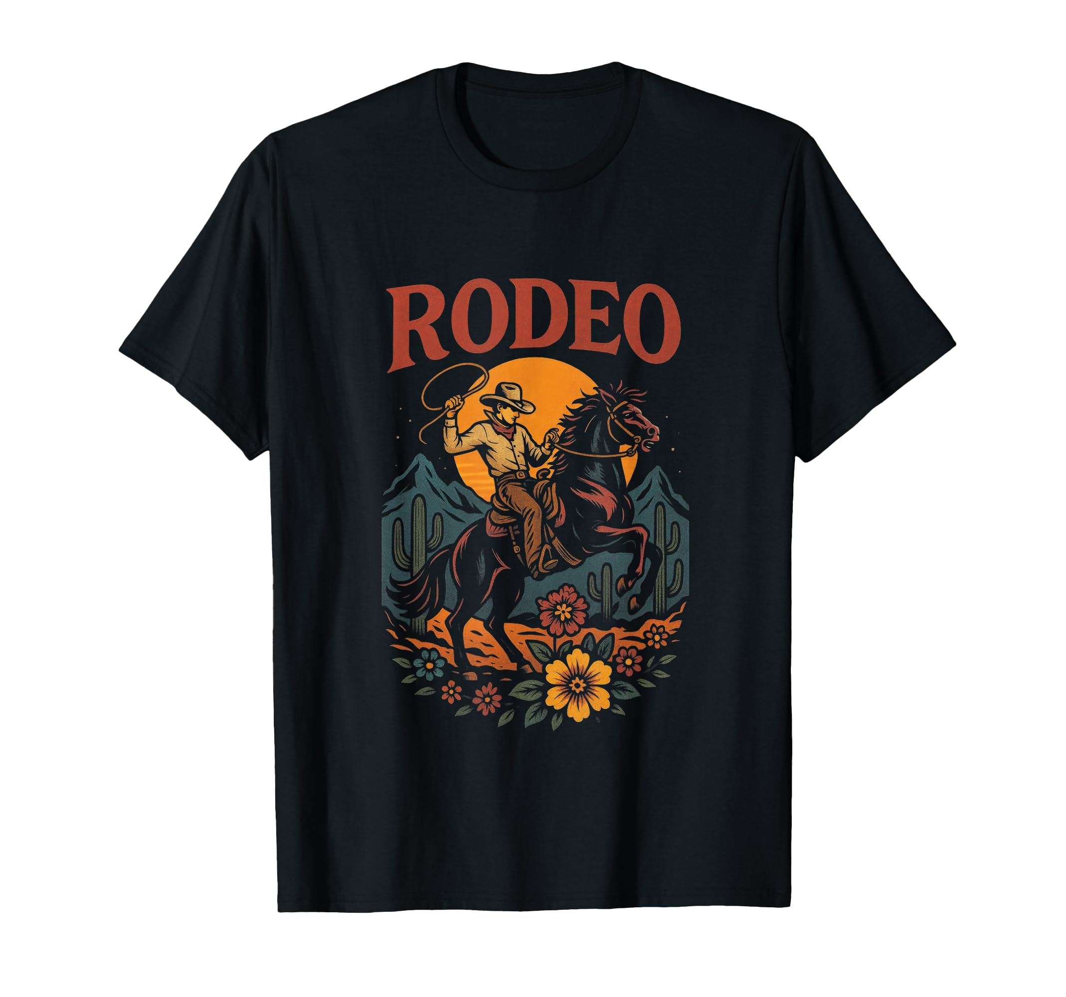 Rodeo Cowboy Sunset Cactus T-Shirt - Trendy Graphic Men Women - T-Shirt, Sweatshirt, Hoodie