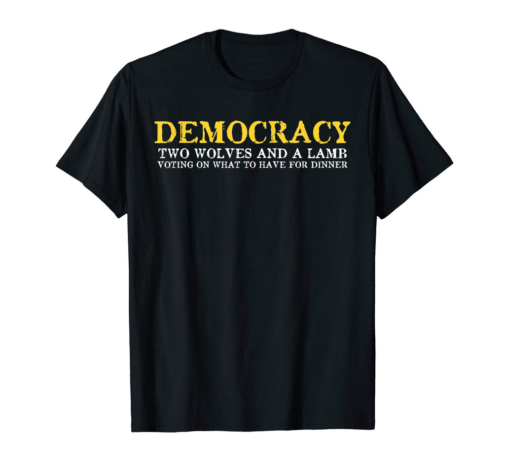 Distressed Libertarian Democracy Wolves Hoodie - Graphic Print Men Women - T-Shirt, Sweatshirt, Hoodie