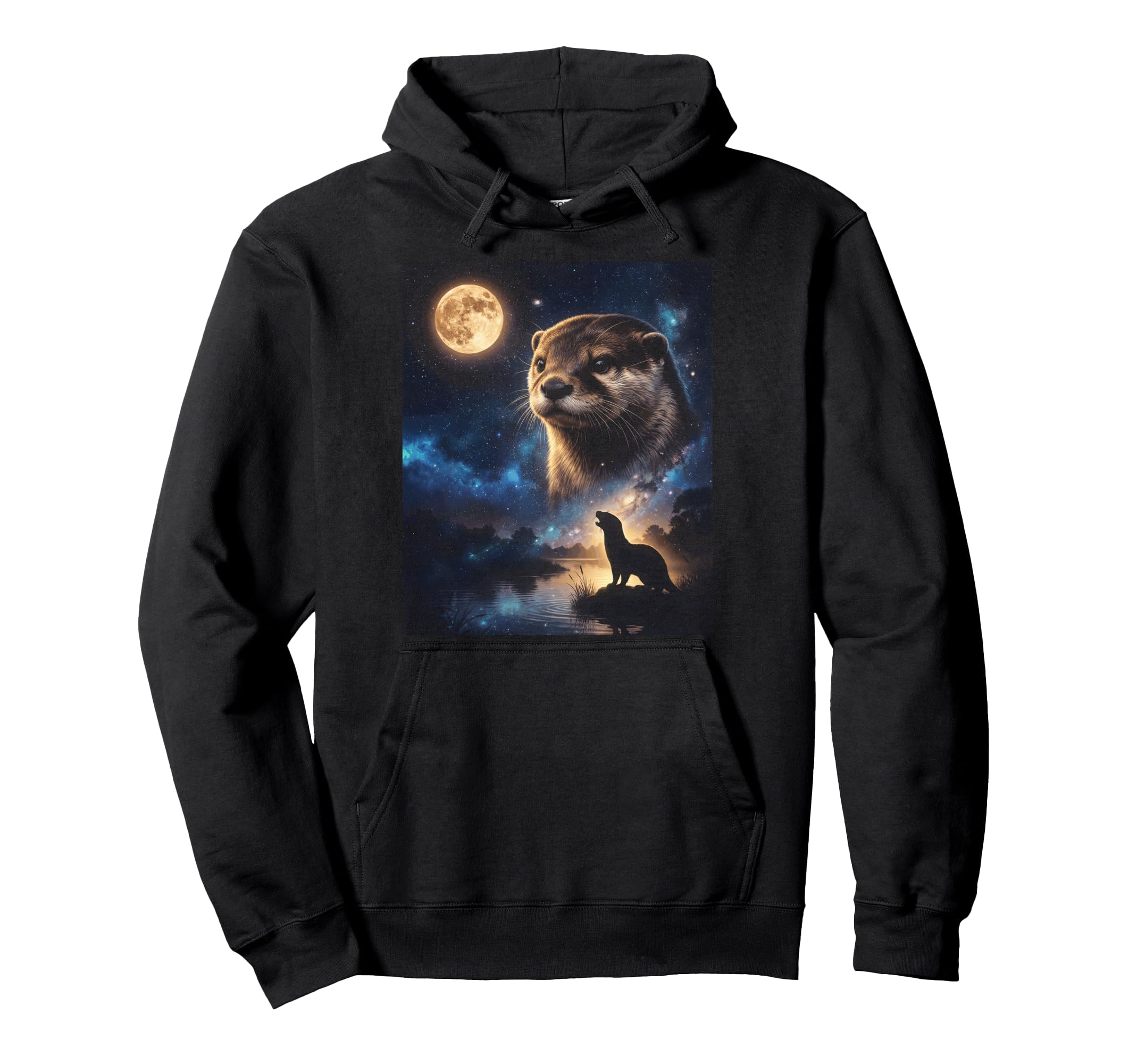 90S Otter Howling Moon Y2K Aesthetic Hoodie - Graphic Print for Adults - T-Shirt, Sweatshirt, Hoodie
