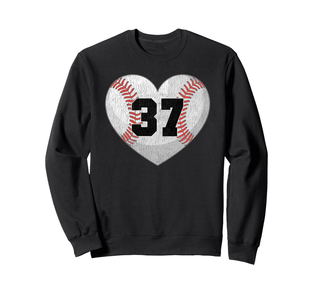 Baseball Number 37 Distressed Heart Sweatshirt - Minimalist Print Unisex - T-Shirt, Sweatshirt, Hoodie