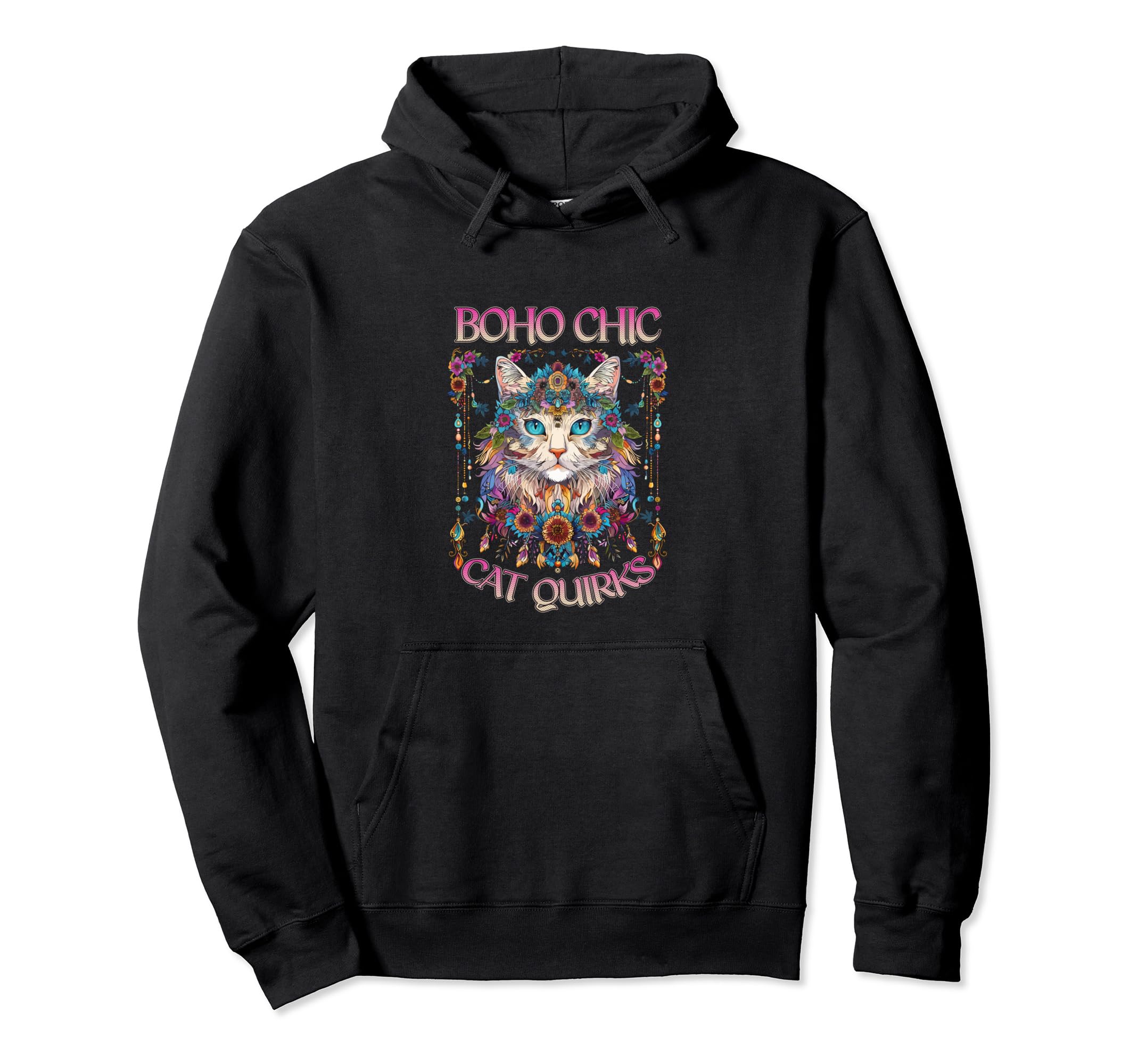 Boho Chic Cat Quirks Bohemian Cat Lover Hoodie - Fun Novelty Design Unisex - T-Shirt, Sweatshirt, Hoodie