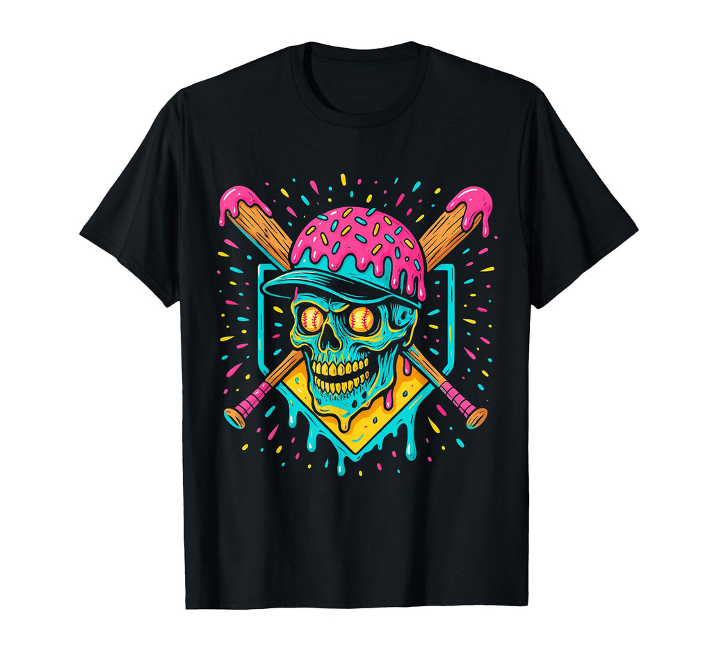 Baseball Home Plate Drip Ice Cream Skull T-Shirt - Minimalist Print Unisex - T-Shirt, Sweatshirt, Hoodie