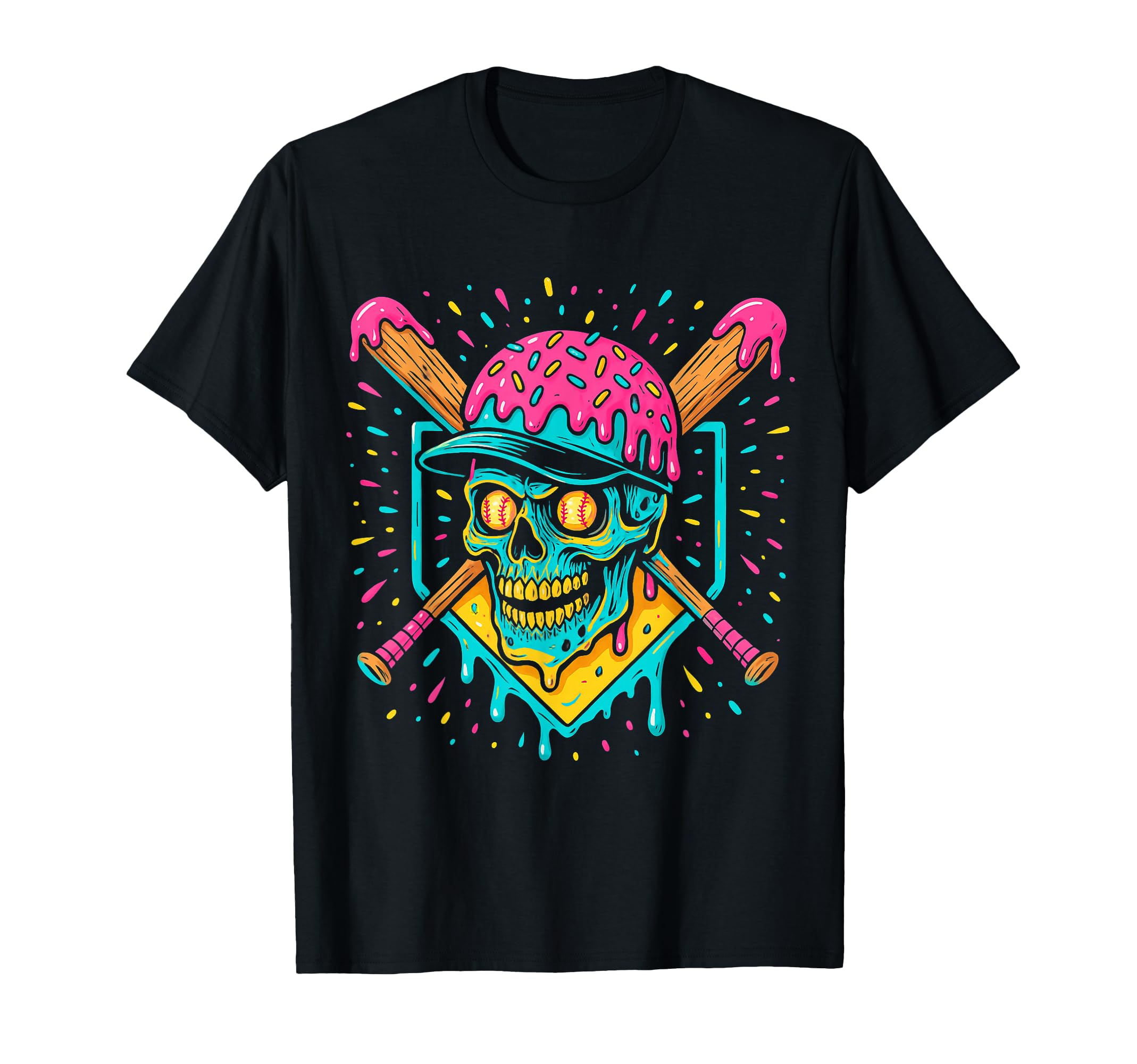 Baseball Home Plate Drip Ice Cream Skull T-Shirt - Minimalist Print Unisex - T-Shirt, Sweatshirt, Hoodie