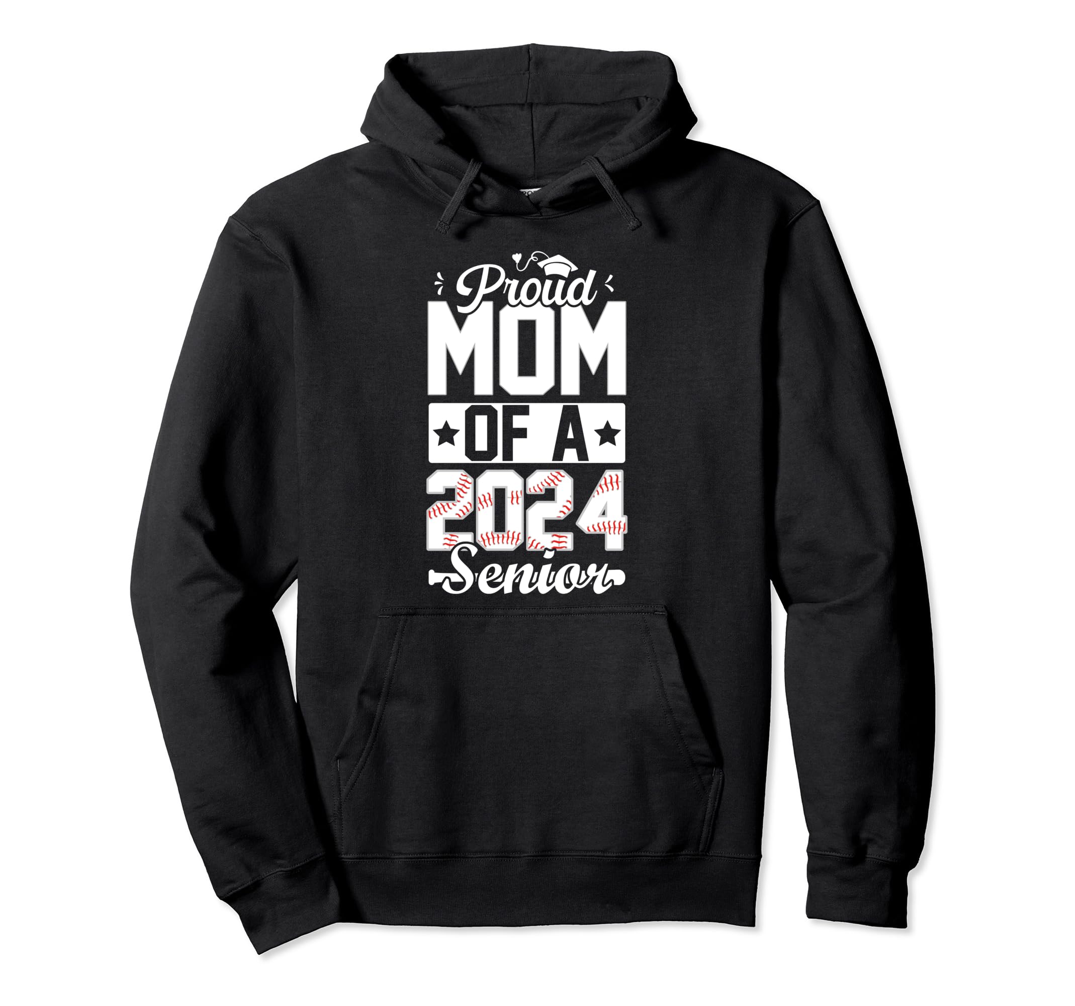 Proud Mom 2024 Senior Baseball Graduate Hoodie - Graphic Print Men Women - T-Shirt, Sweatshirt, Hoodie