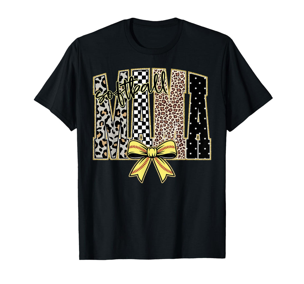 Softball Mama Leopard Coquette Bow T-Shirt - Trendy Graphic for Adults - T-Shirt, Sweatshirt, Hoodie