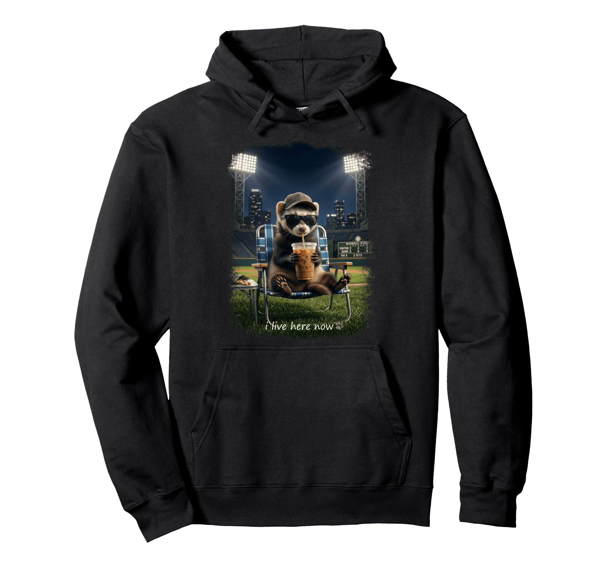 Funny Ferrets Ballfield Baseball Field Hoodie - Custom Art Print Men Women - T-Shirt, Sweatshirt, Hoodie