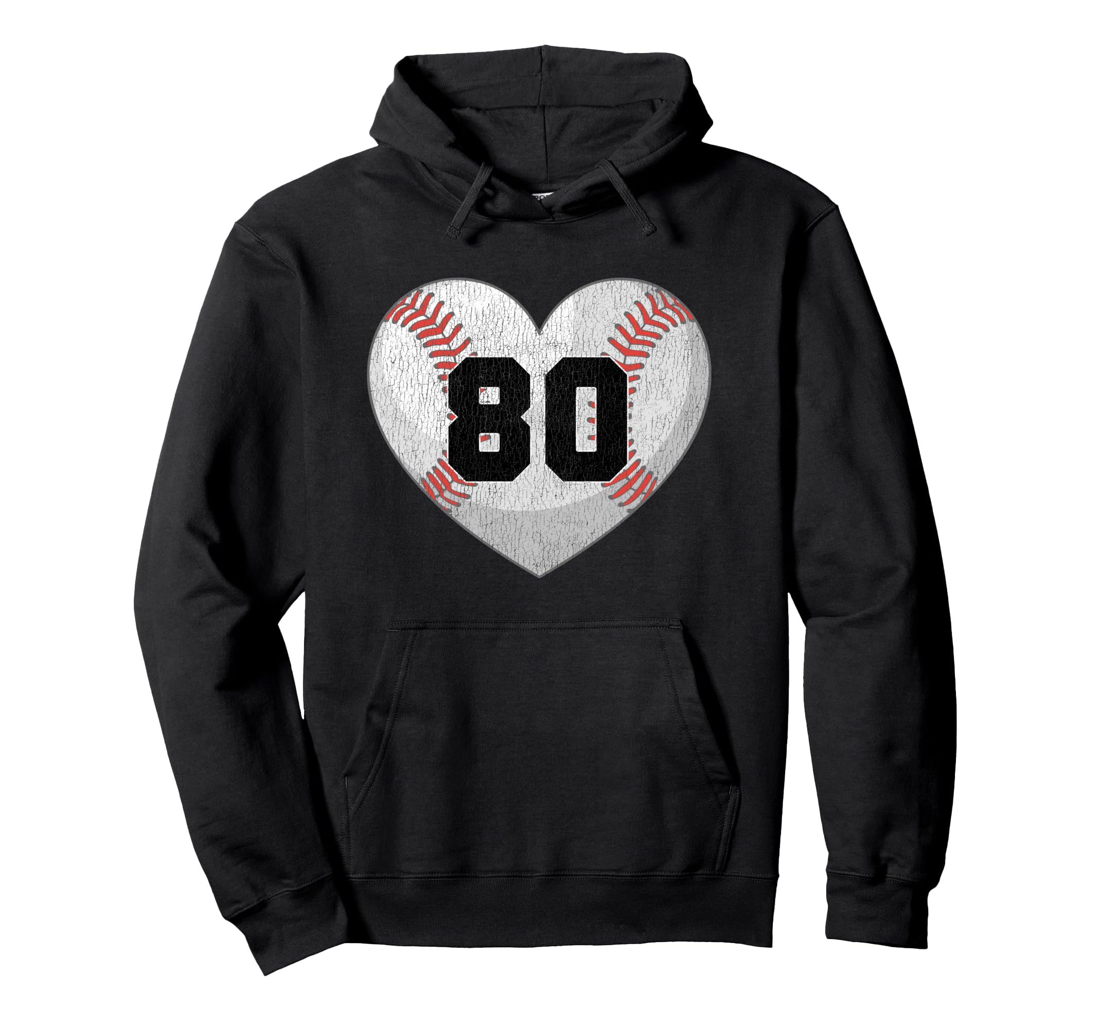 Baseball Number 80 Distressed Heart Hoodie - Trendy Graphic Unisex - T-Shirt, Sweatshirt, Hoodie