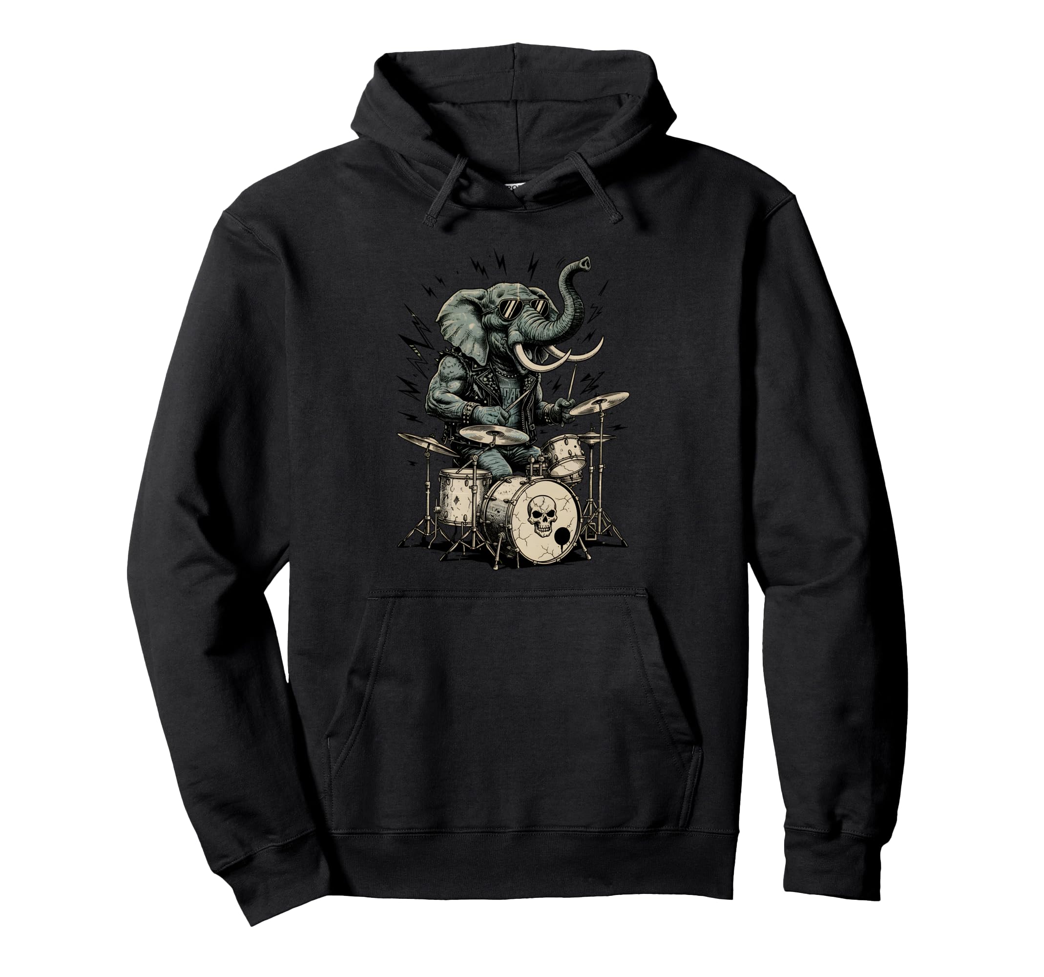 Elephant Drummer Rock Funny Band Animal Hoodie - Unique Graphic Men Women - T-Shirt, Sweatshirt, Hoodie