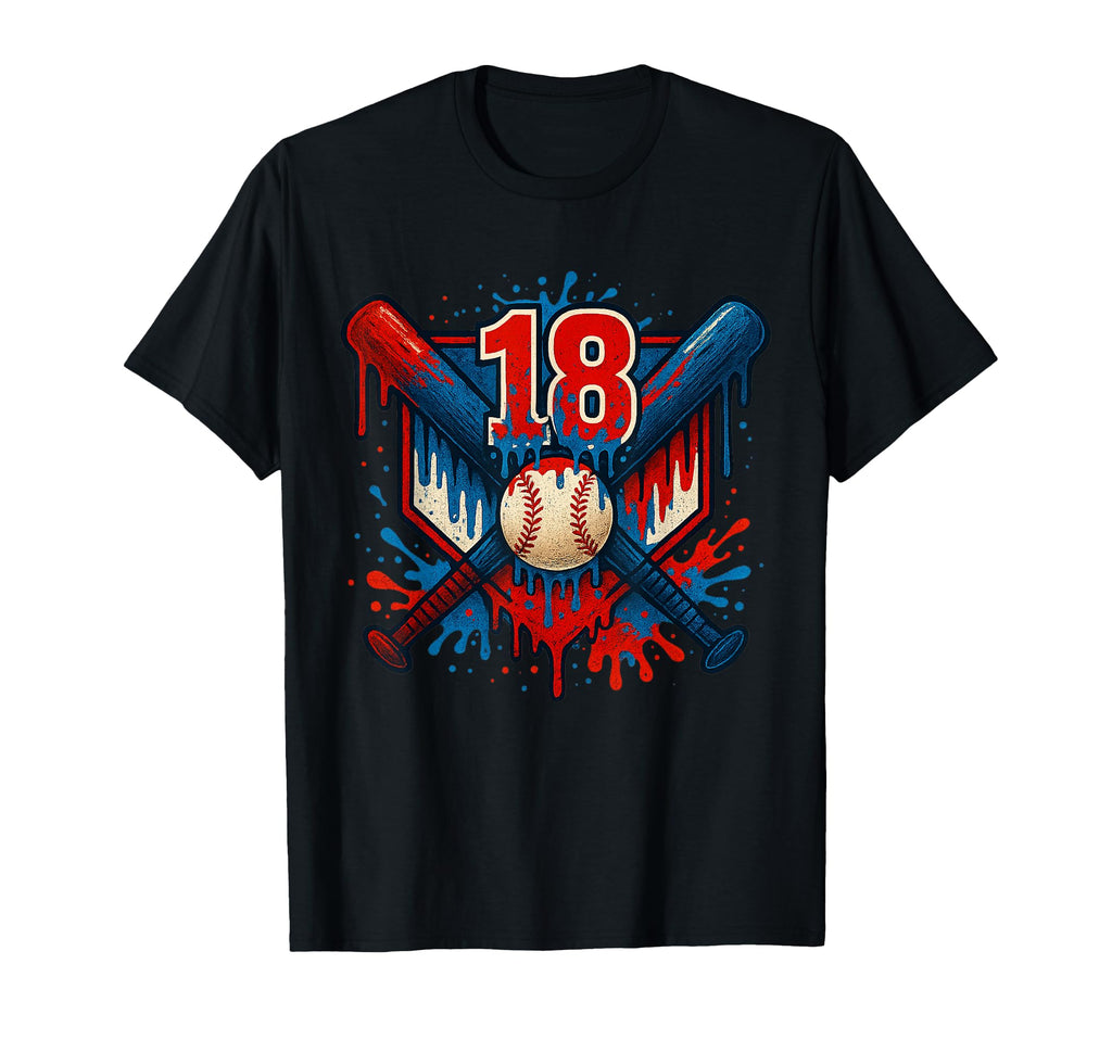 Baseball 18 Year Old Splash Drip 18Th T-Shirt - Unique Graphic Unisex - T-Shirt, Sweatshirt, Hoodie