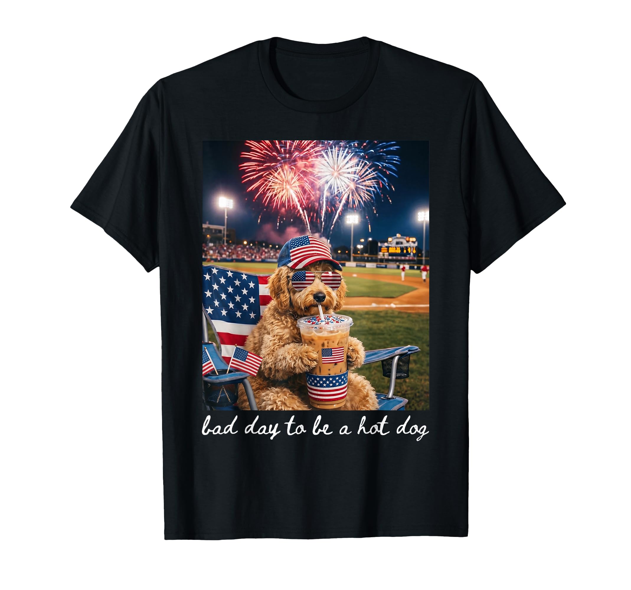 4Th July Goldendoodle Iced Coffee T-Shirt - Custom Art Print Men Women - T-Shirt, Sweatshirt, Hoodie
