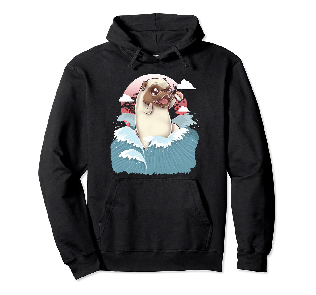 Pug Dog Sushi Japanese Art Harajuku Hoodie - Graphic Print for Adults - T-Shirt, Sweatshirt, Hoodie