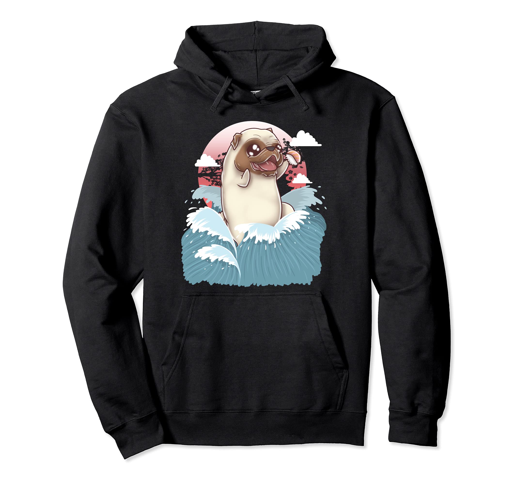 Pug Dog Sushi Japanese Art Harajuku Hoodie - Graphic Print for Adults - T-Shirt, Sweatshirt, Hoodie