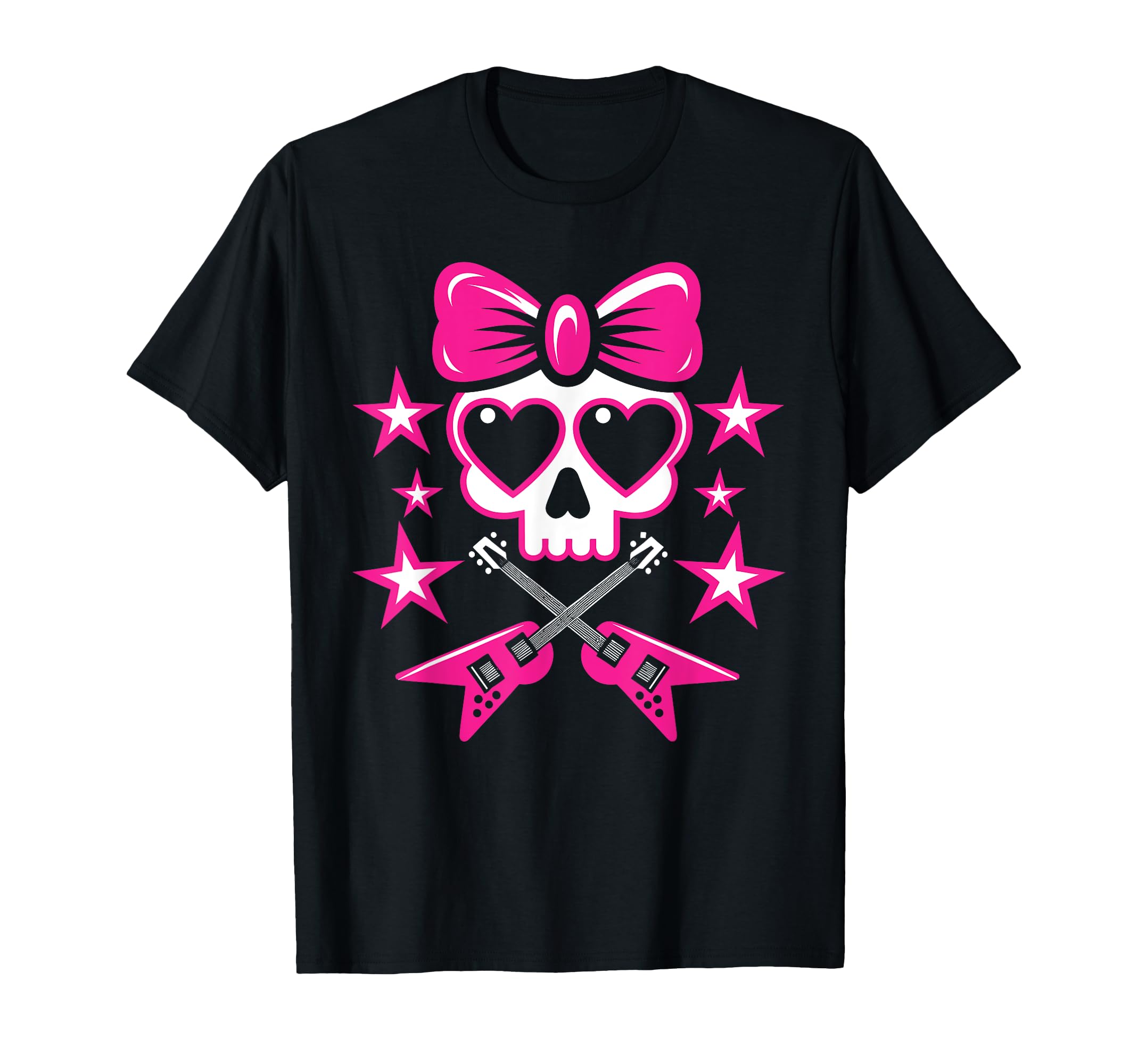 Punk Skull Bow Guitars Rock Princess Emo T-Shirt - Unique Graphic Unisex - T-Shirt, Sweatshirt, Hoodie