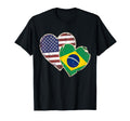Distressed Usa And Brazil Flag Hearts T-Shirt - Custom Art Print for Adults - T-Shirt, Sweatshirt, Hoodie