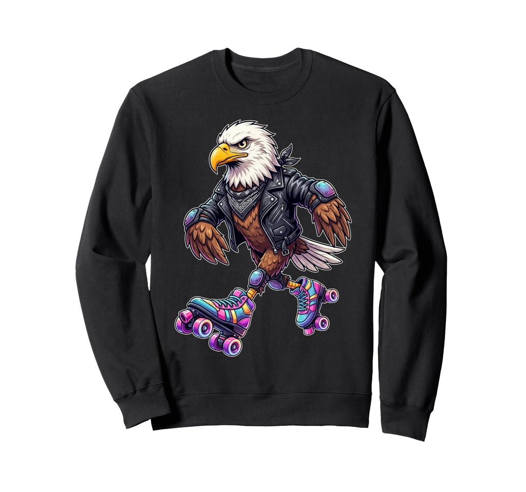 Funny Bald Eagle Roller Skates Sweatshirt - Custom Art Print for Adults - T-Shirt, Sweatshirt, Hoodie