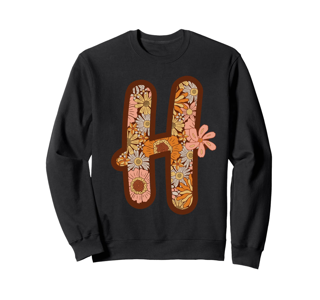 Letter H Initial Floral Monogram Boho Sweatshirt - Streetwear Style Unisex - T-Shirt, Sweatshirt, Hoodie