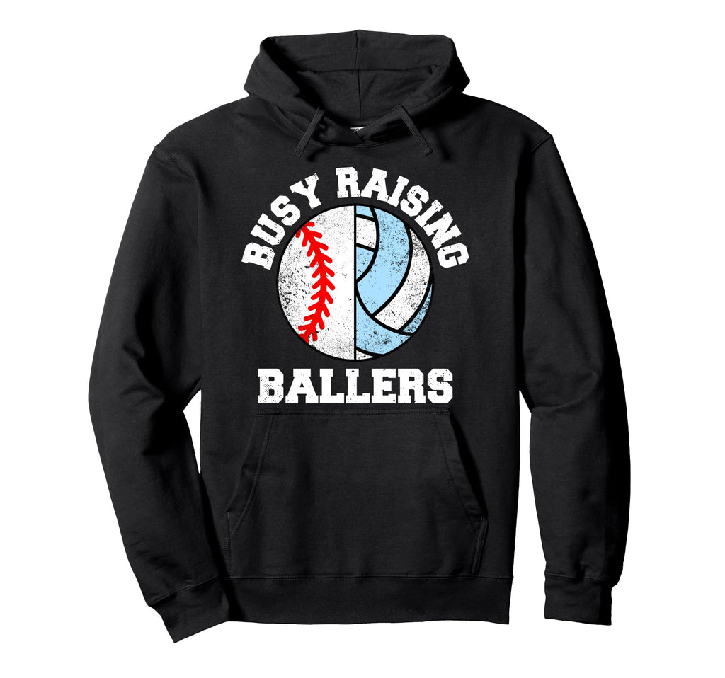 Busy Raising Ballers Funny Baseball Hoodie - Trendy Graphic Unisex - T-Shirt, Sweatshirt, Hoodie