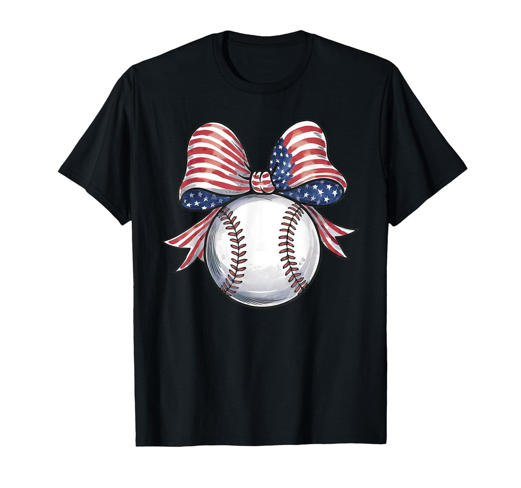 American Flag Coquette Bow Baseball T-Shirt - Aesthetic Graphic Unisex - T-Shirt, Sweatshirt, Hoodie