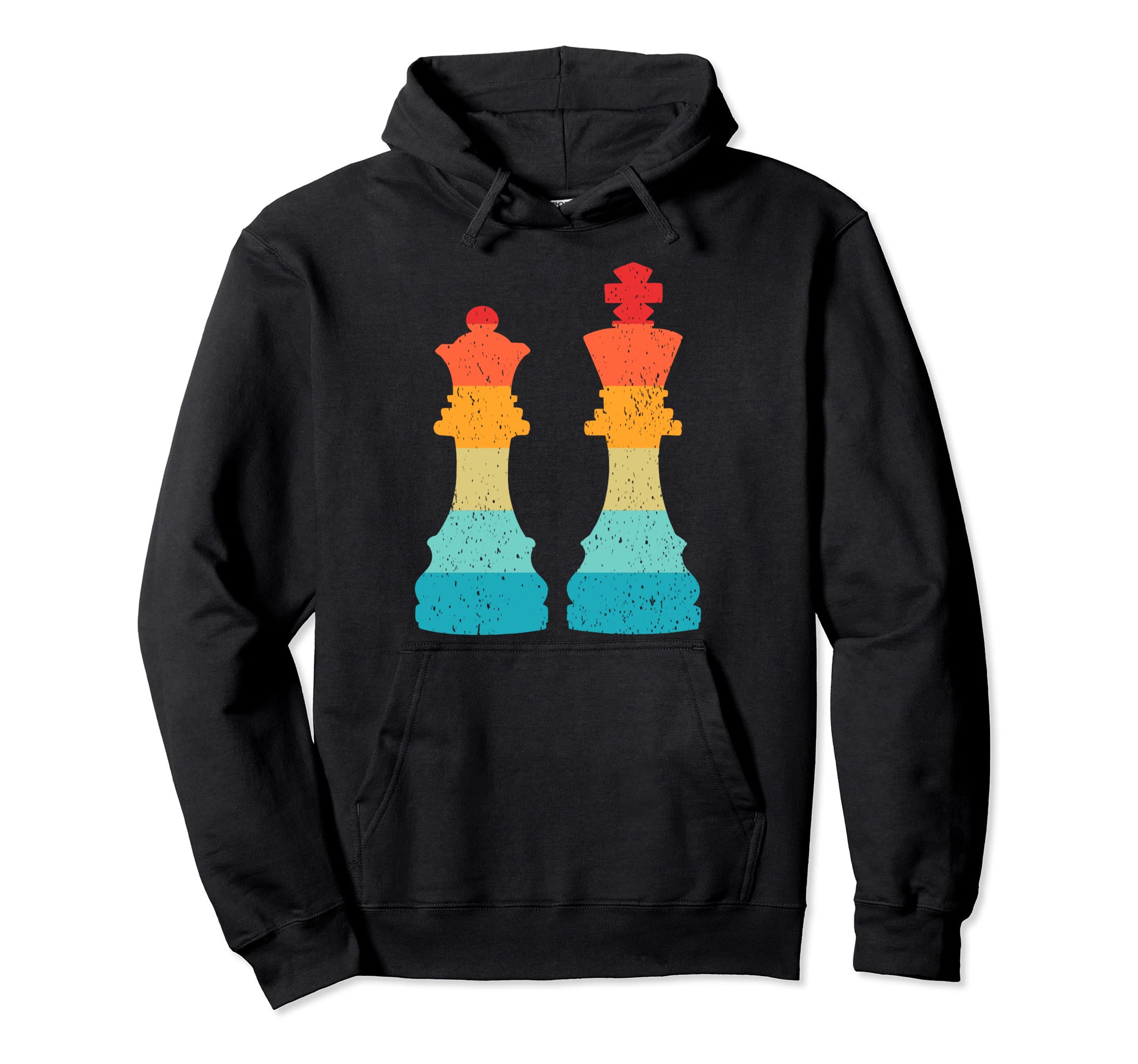 Chess Pieces Silhouette 80S Distressed Hoodie - Unique Graphic Unisex - T-Shirt, Sweatshirt, Hoodie
