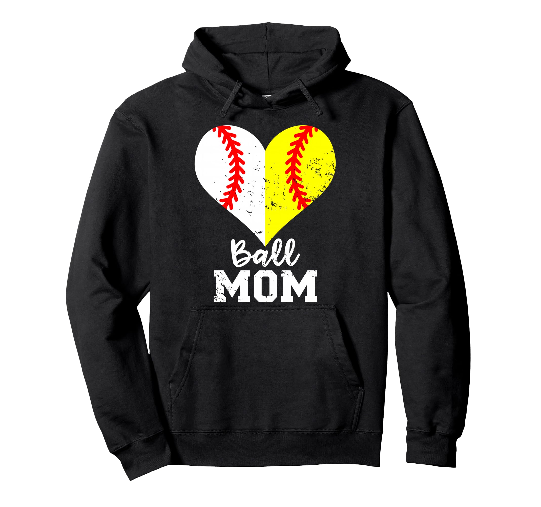 Ball Mom Heart Funny Baseball Hoodie - Fun Novelty Design Men Women - T-Shirt, Sweatshirt, Hoodie