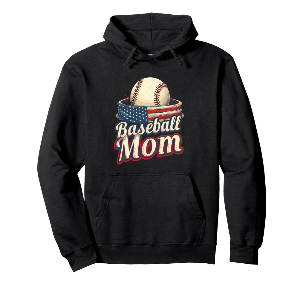 Baseball Mom Patriotic American Hoodie - Aesthetic Graphic Unisex - T-Shirt, Sweatshirt, Hoodie
