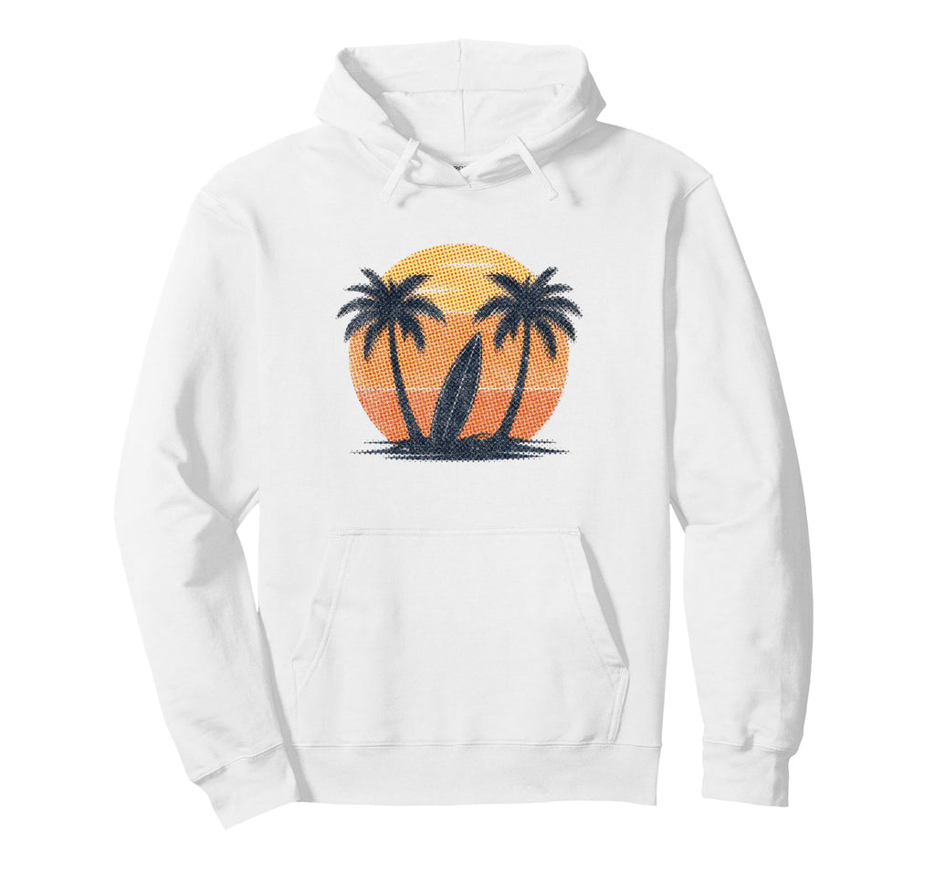 Surfboard Palm Trees 80S Sunset Hoodie - Novelty Apparel Unisex - T-Shirt, Sweatshirt, Hoodie