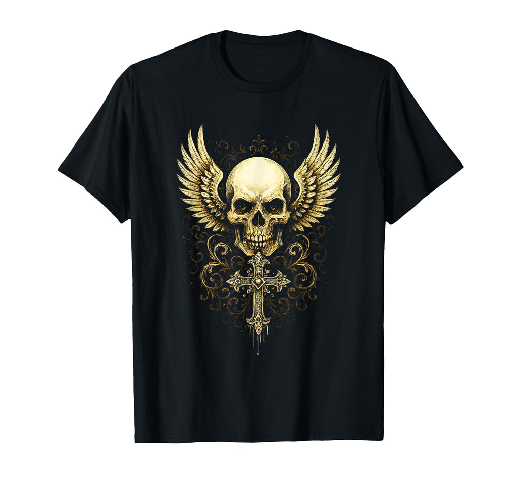 Skull Wings Gothic Y2K Aesthetic T-Shirt - Casual Everyday Wear Unisex - T-Shirt, Sweatshirt, Hoodie