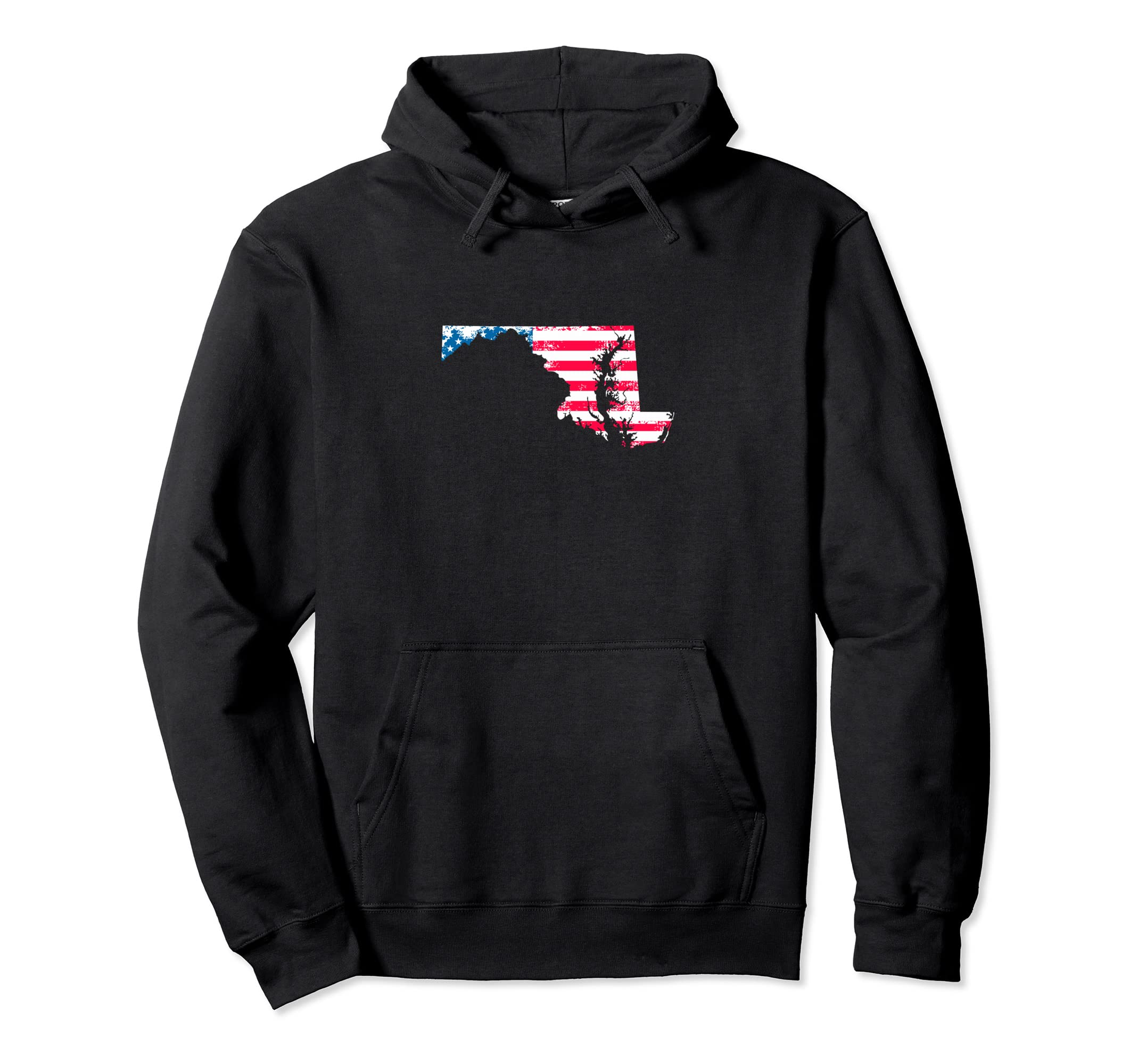 Maryland Map American Flag Distressed Hoodie - Custom Art Print Men Women - T-Shirt, Sweatshirt, Hoodie