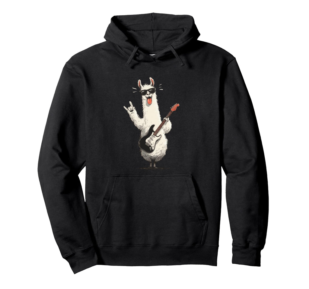 Llama Playing Guitar Rock Music Hoodie - Streetwear Style for Adults - T-Shirt, Sweatshirt, Hoodie