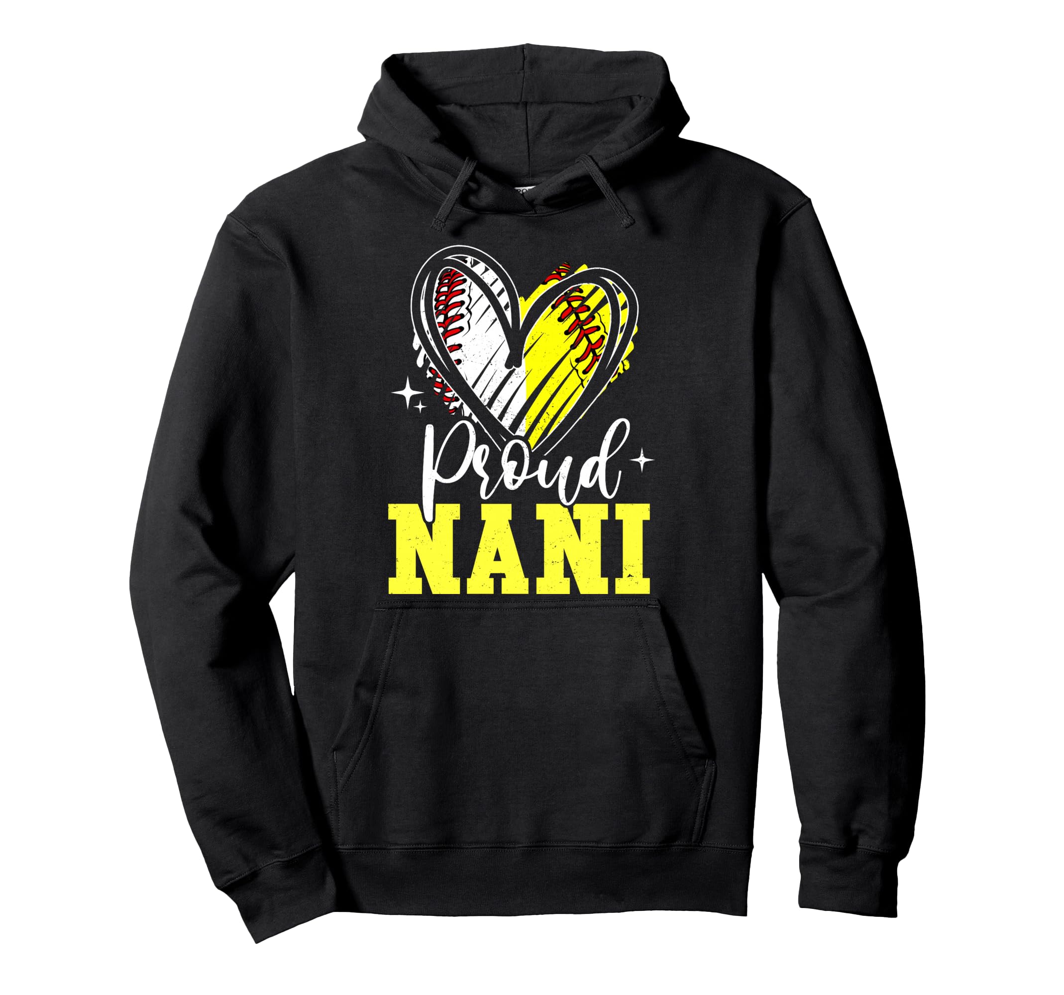 Proud Nani Baseball Softball Heart Hoodie - Fun Novelty Design Men Women - T-Shirt, Sweatshirt, Hoodie