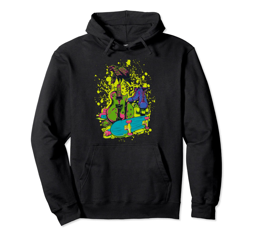 80S Guitar Roller Skates And Skateboard Hoodie - Minimalist Print Unisex - T-Shirt, Sweatshirt, Hoodie