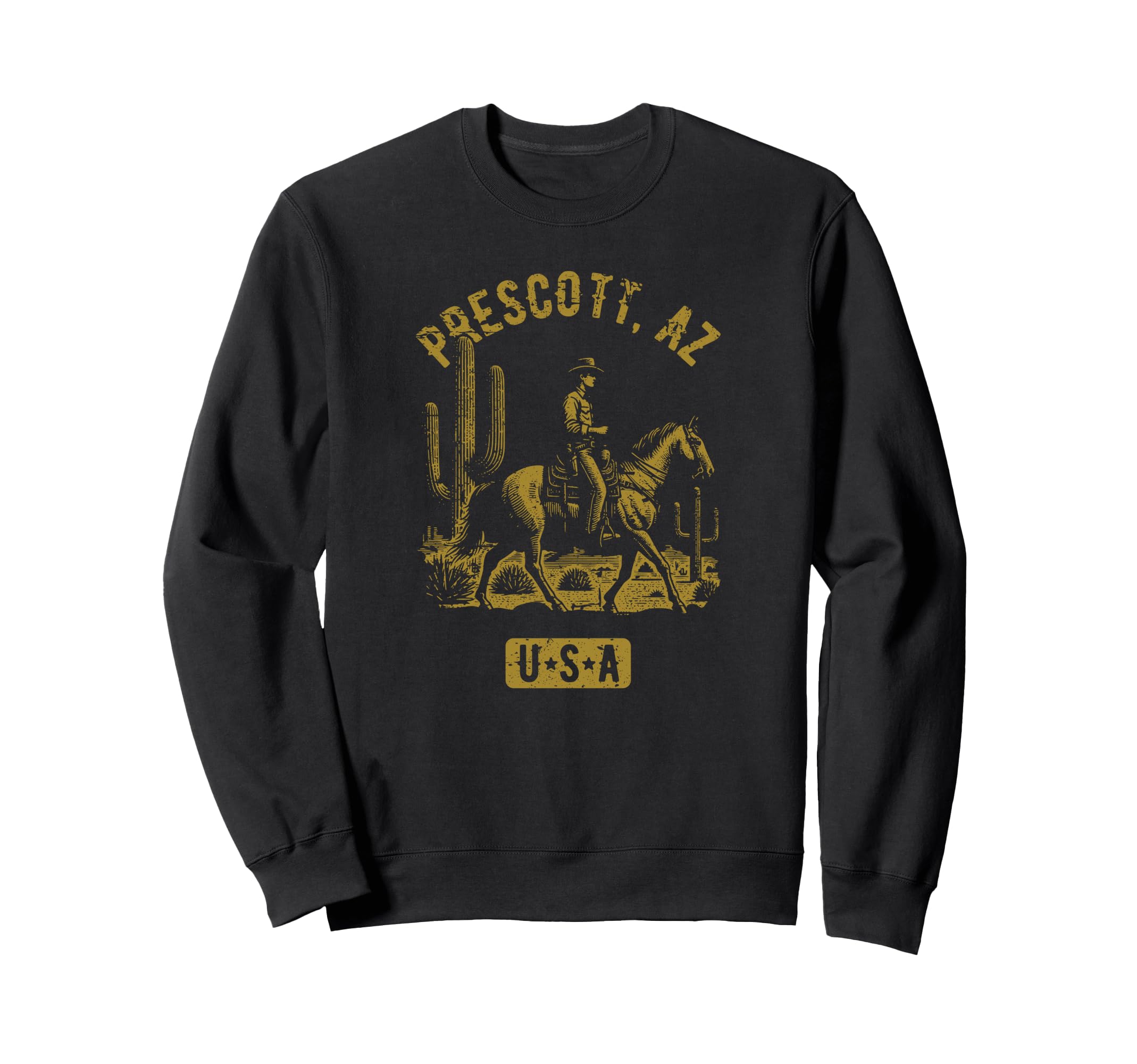 Prescott Az Usa Cowboy Horse Distressed Sweatshirt - Graphic Print Unisex - T-Shirt, Sweatshirt, Hoodie