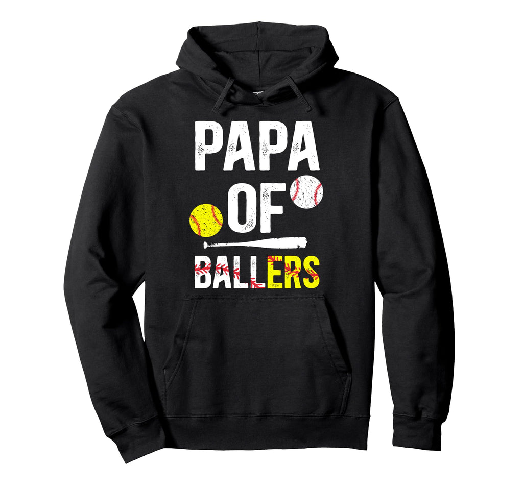 Papa Ballers Baseball Softball Papa Hoodie - Minimalist Print Men Women - T-Shirt, Sweatshirt, Hoodie