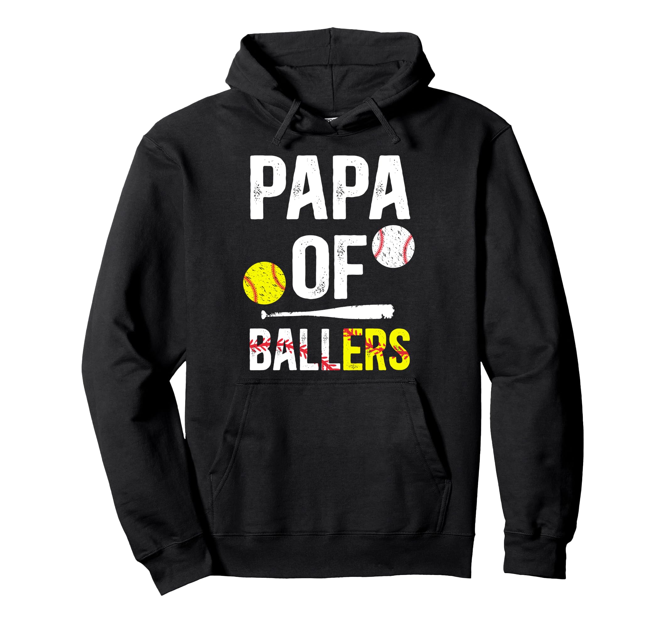 Papa Ballers Baseball Softball Papa Hoodie - Minimalist Print Men Women - T-Shirt, Sweatshirt, Hoodie