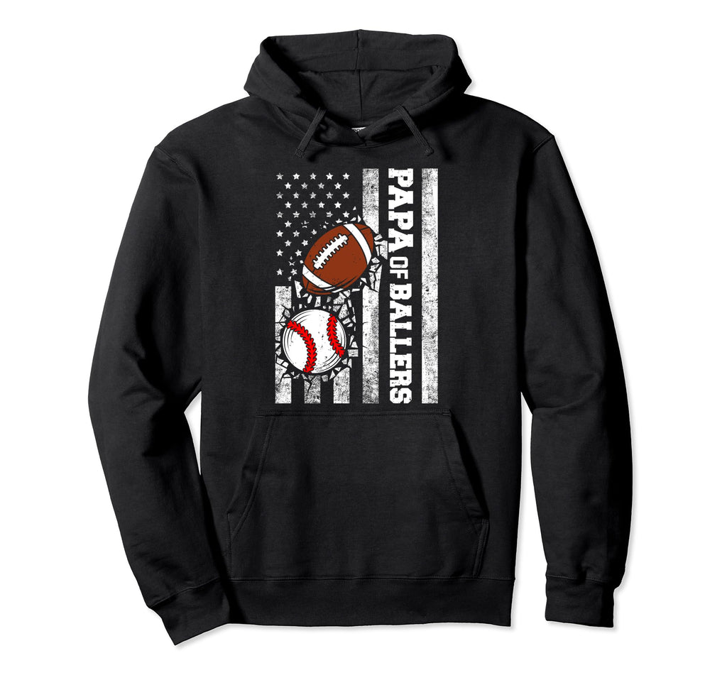 Papa Ballers Funny Usa Flag Football Hoodie - Minimalist Print Men Women - T-Shirt, Sweatshirt, Hoodie