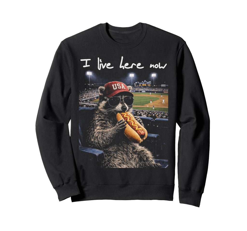 Funny Raccoon Ballfield Hot Dog Sweatshirt - Fun Novelty Design Unisex - T-Shirt, Sweatshirt, Hoodie