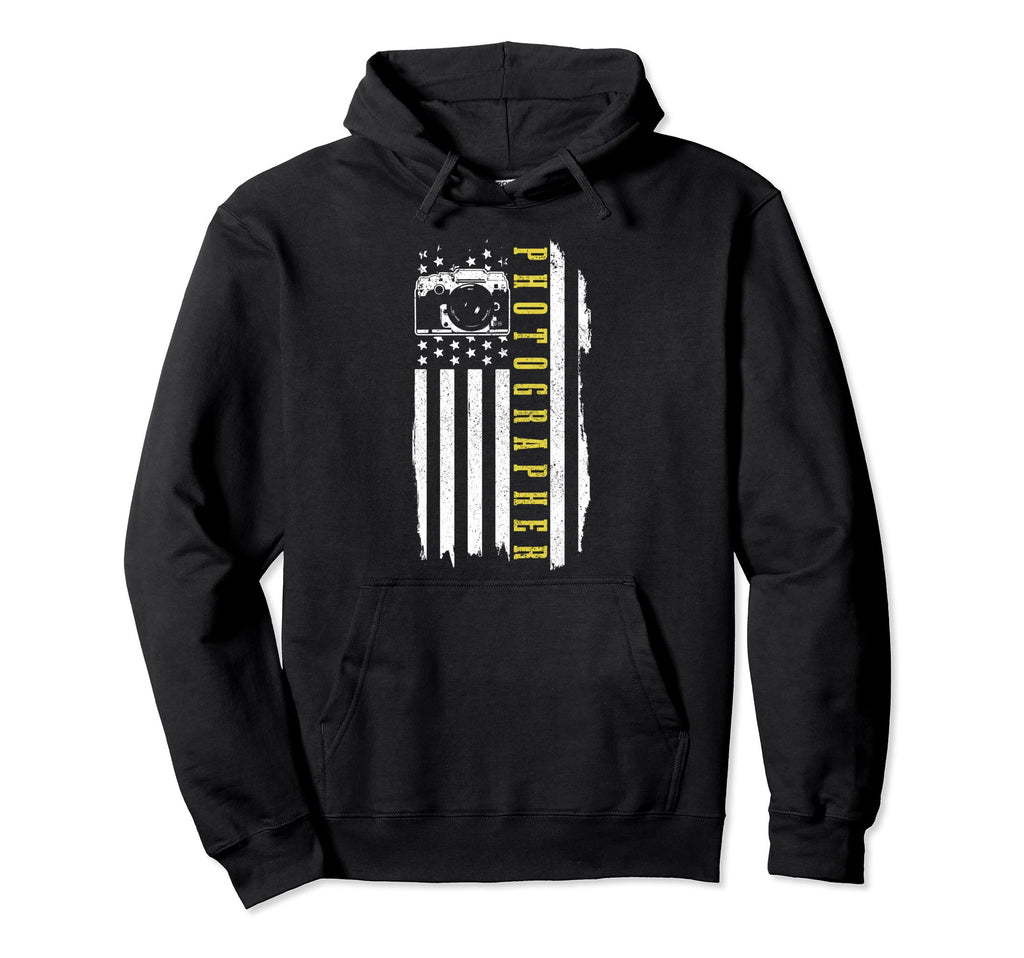 Patriotic Photographer Us Flag Camera Hoodie - Minimalist Print Men Women - T-Shirt, Sweatshirt, Hoodie