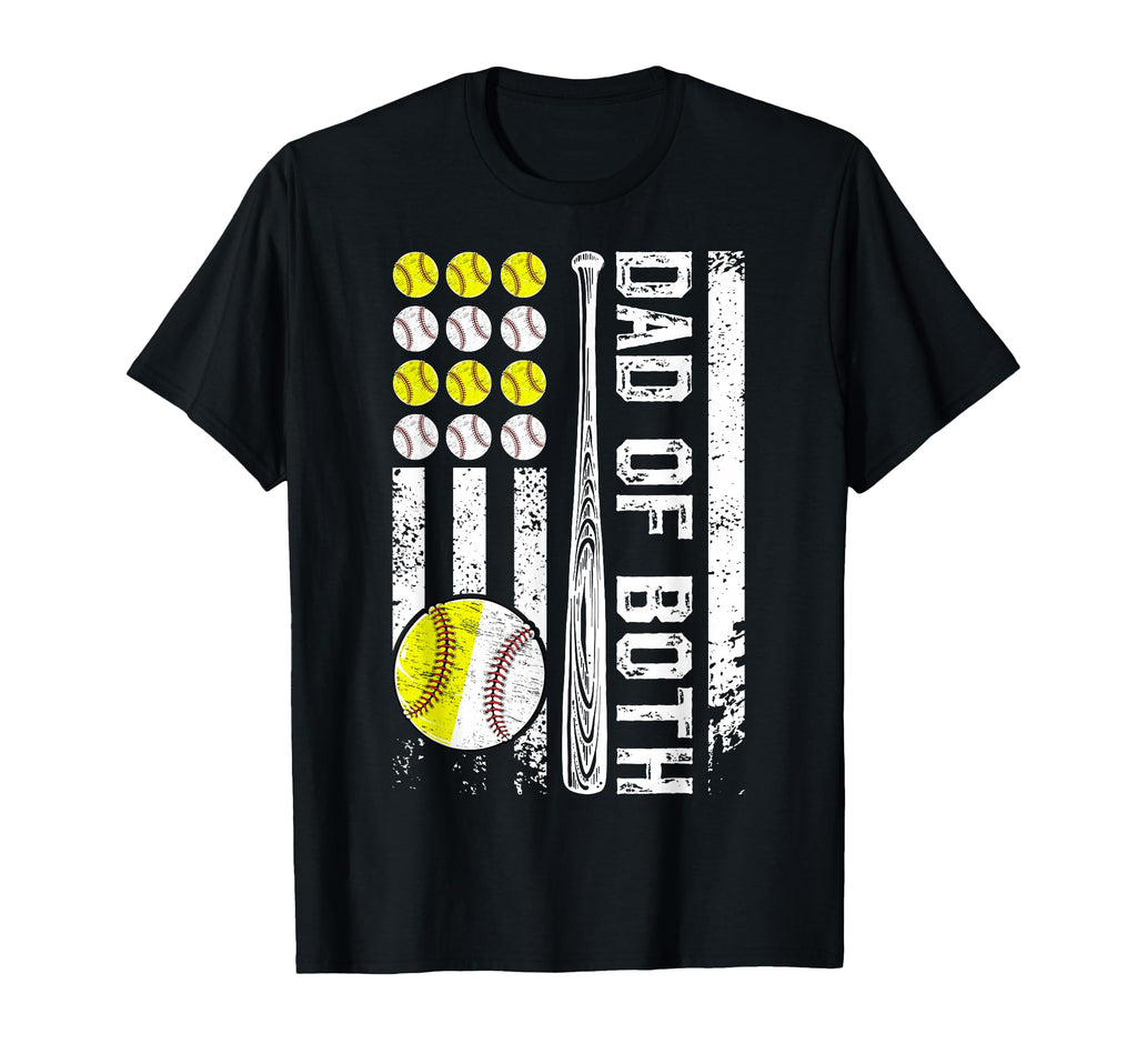 Dad Both Us Flag Baseball Softball Dad T-Shirt - Trendy Graphic Men Women - T-Shirt, Sweatshirt, Hoodie