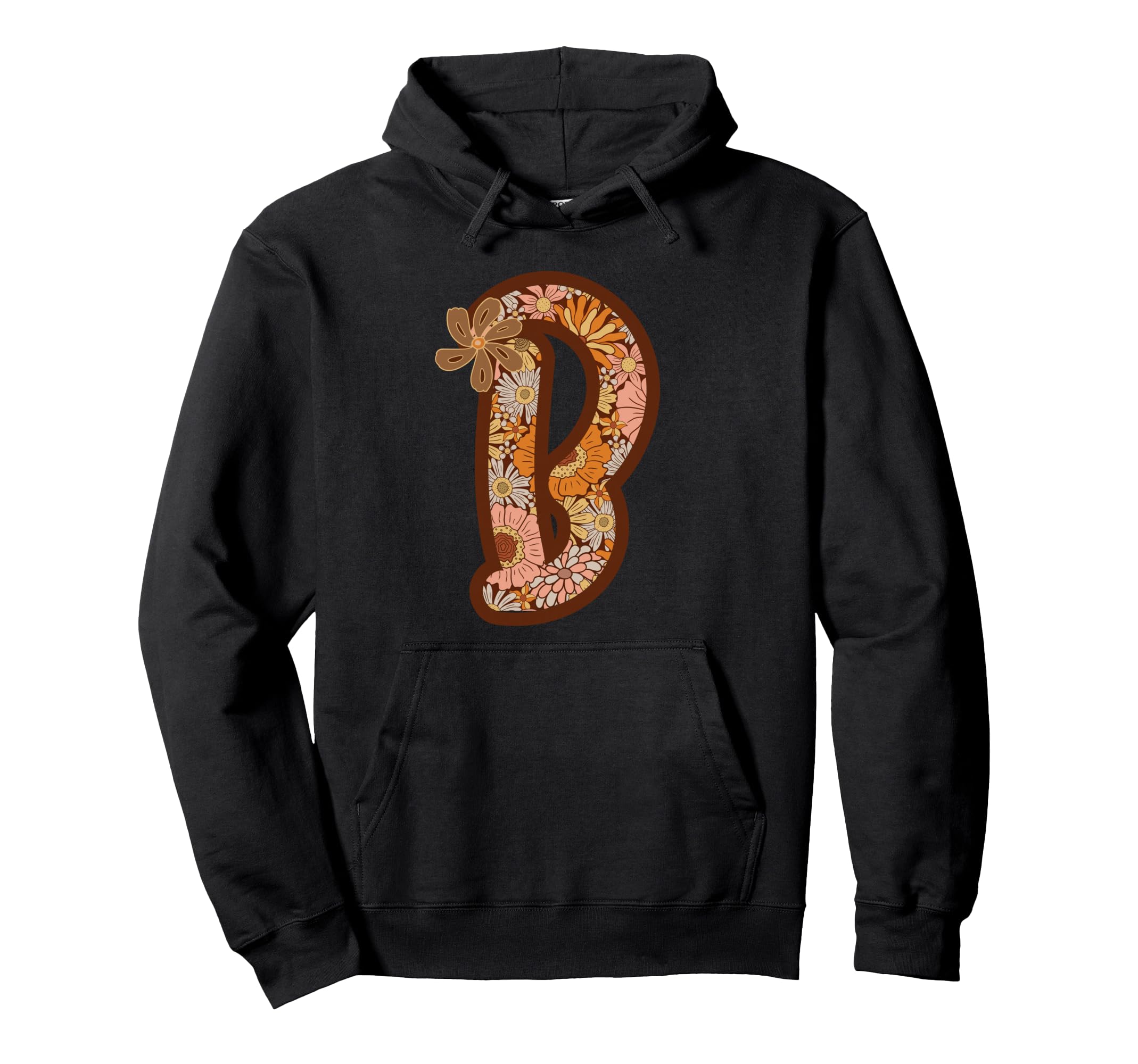 Letter B Initial Floral Monogram Boho Hoodie - Aesthetic Graphic Men Women - T-Shirt, Sweatshirt, Hoodie