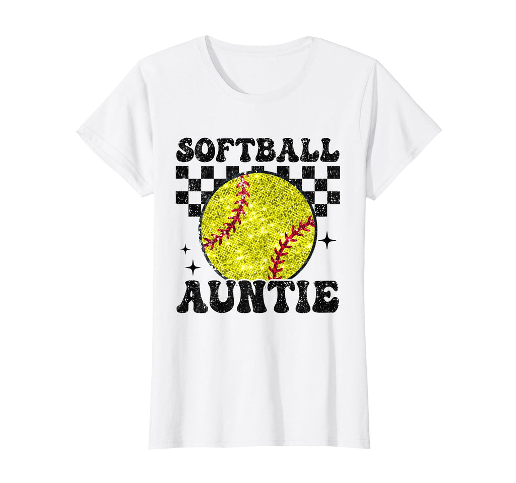 Softball Auntie Checkered Funny T-Shirt - Novelty Apparel for Adults - T-Shirt, Sweatshirt, Hoodie