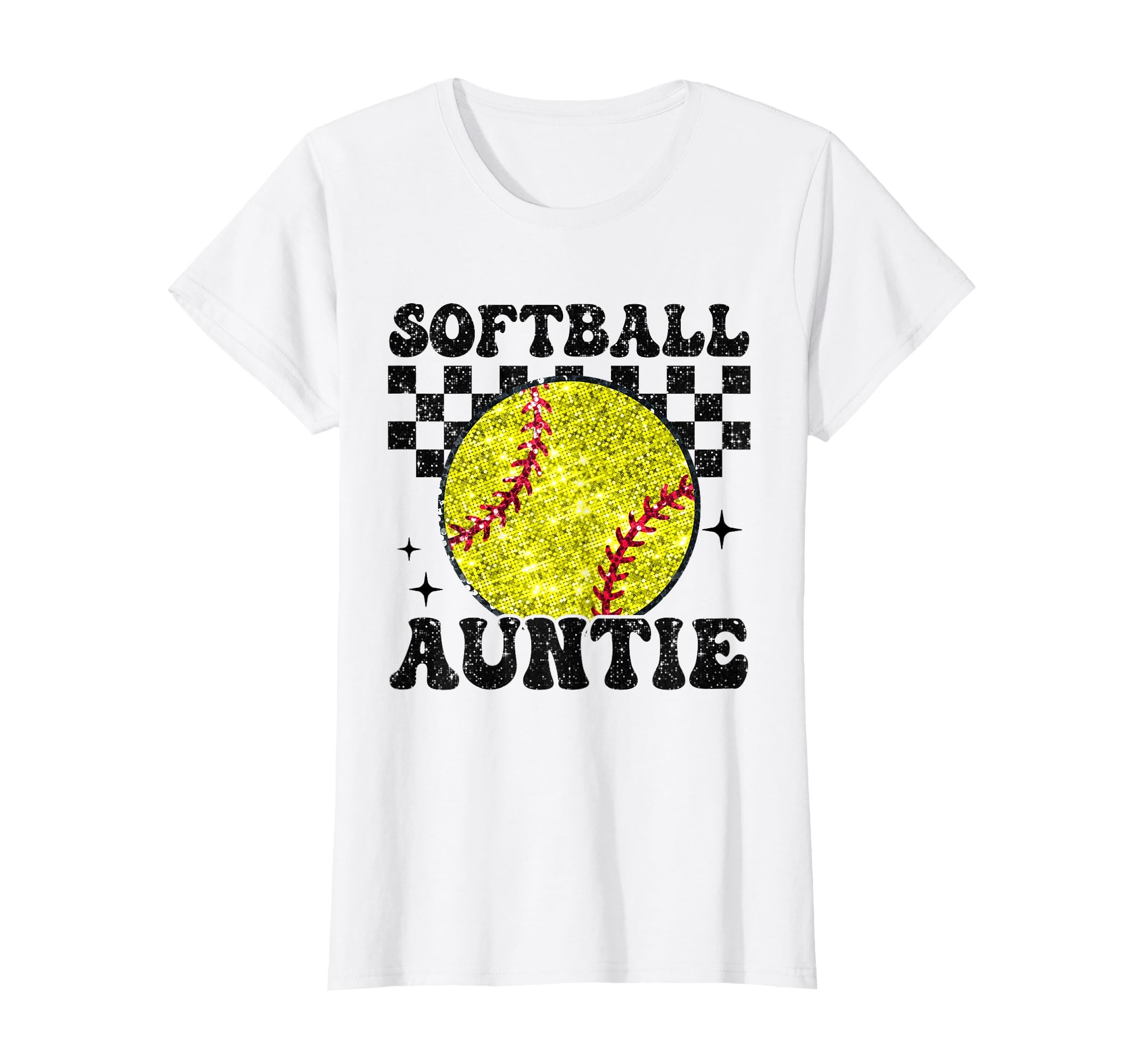 Softball Auntie Checkered Funny T-Shirt - Novelty Apparel for Adults - T-Shirt, Sweatshirt, Hoodie