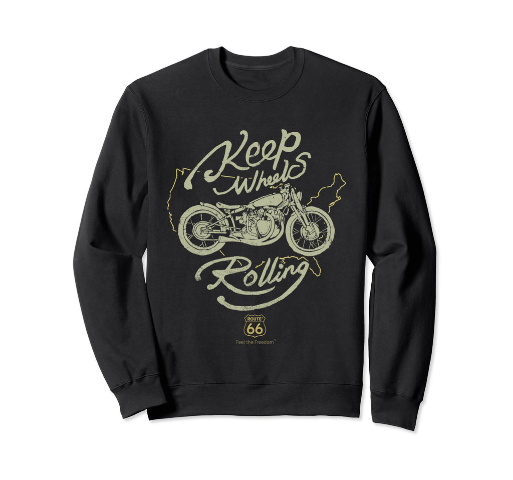 Route 66 Keep Wheels Rolling Sweatshirt - Custom Art Print Unisex - T-Shirt, Sweatshirt, Hoodie