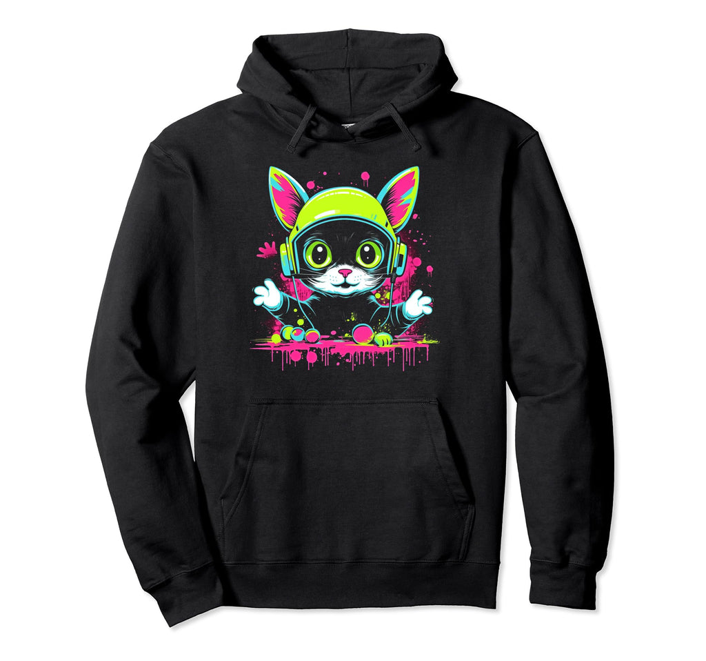 Kawaii Cat Dj Japanese Edm Y2K Aesthetic Hoodie - Unique Graphic Men Women - T-Shirt, Sweatshirt, Hoodie
