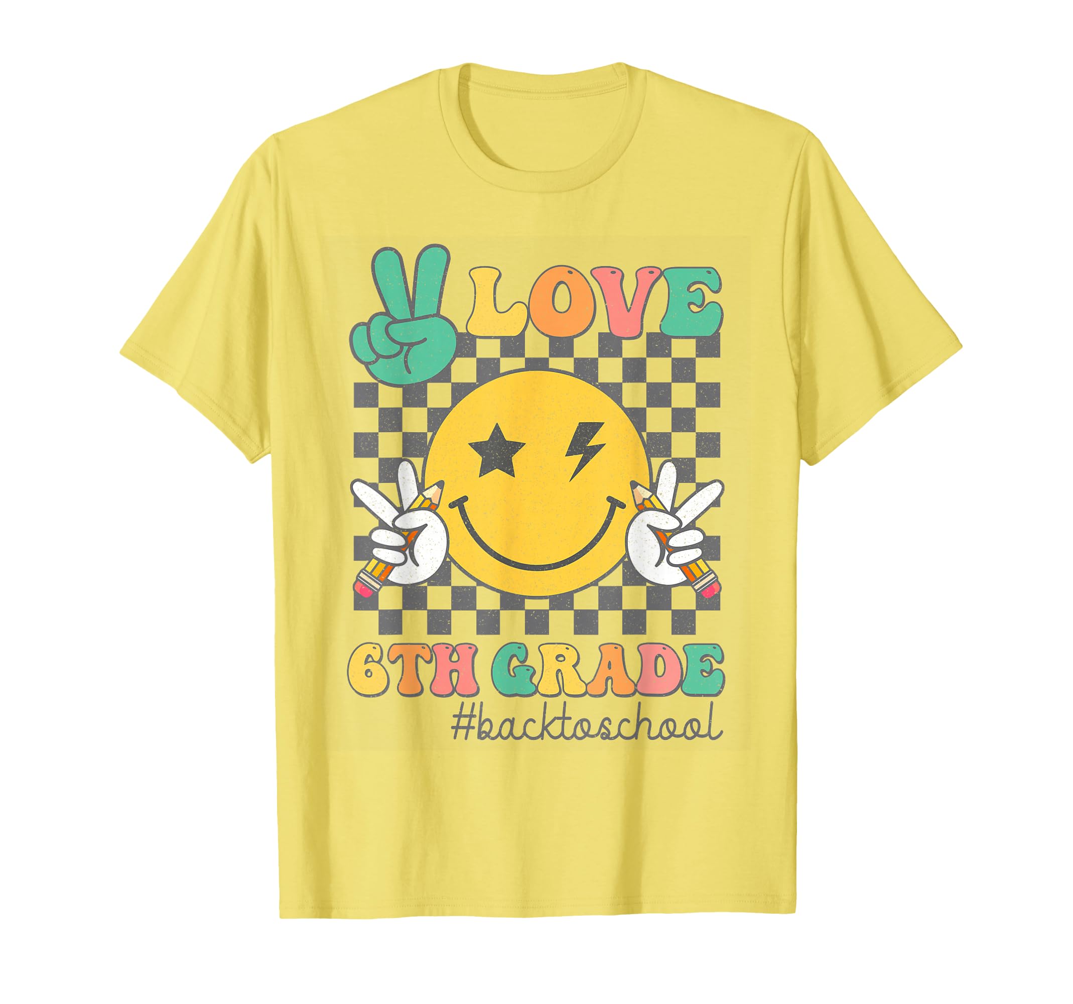 Peace Love 6Th Grade Smile Face Back T-Shirt - Novelty Apparel Men Women - T-Shirt, Sweatshirt, Hoodie