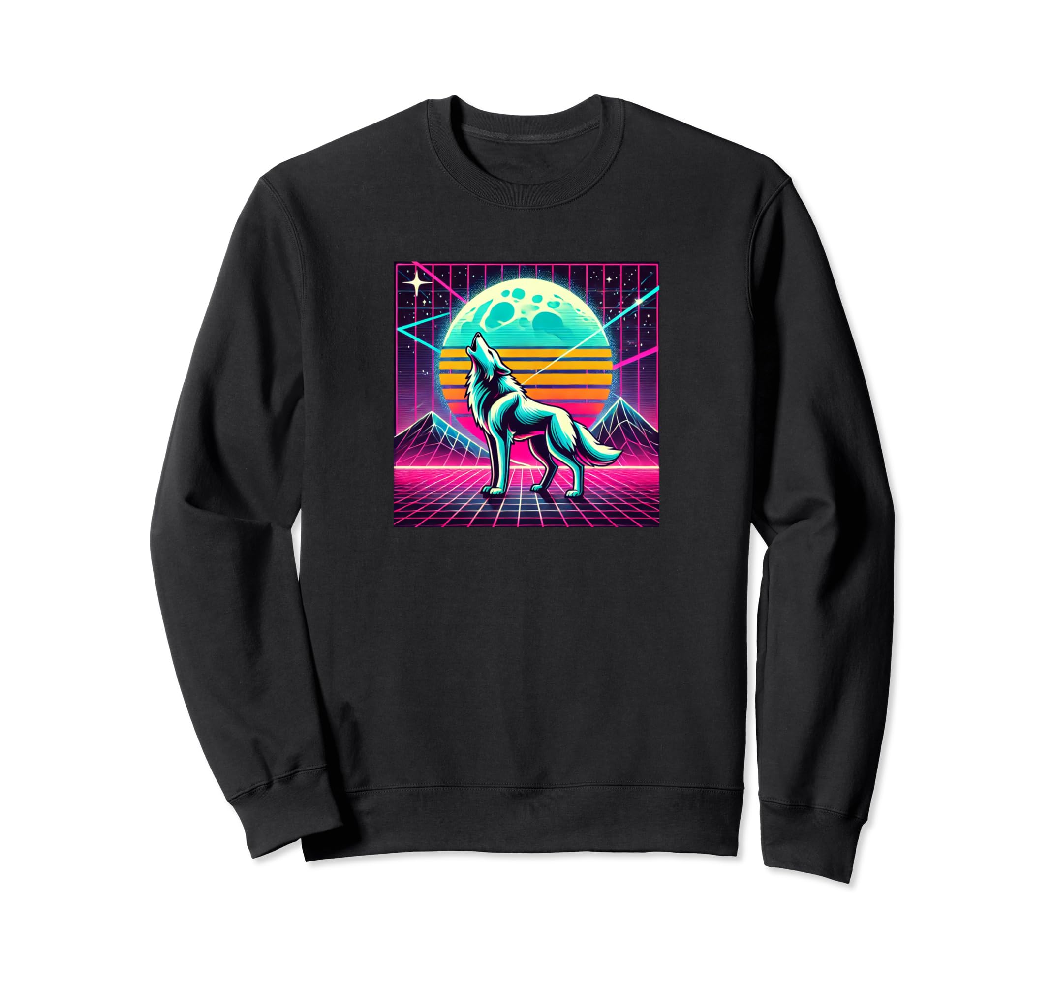 Colorful Synthwave 80S Wolf Sweatshirt - Custom Art Print for Adults - T-Shirt, Sweatshirt, Hoodie